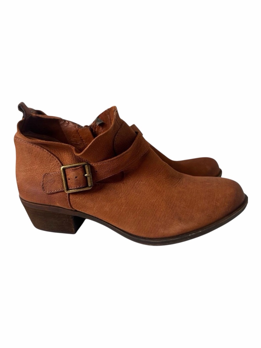 Lucky Brand Boomer Brown Leather Slouch Ankle Boots Buckle Booties Women’s 9
